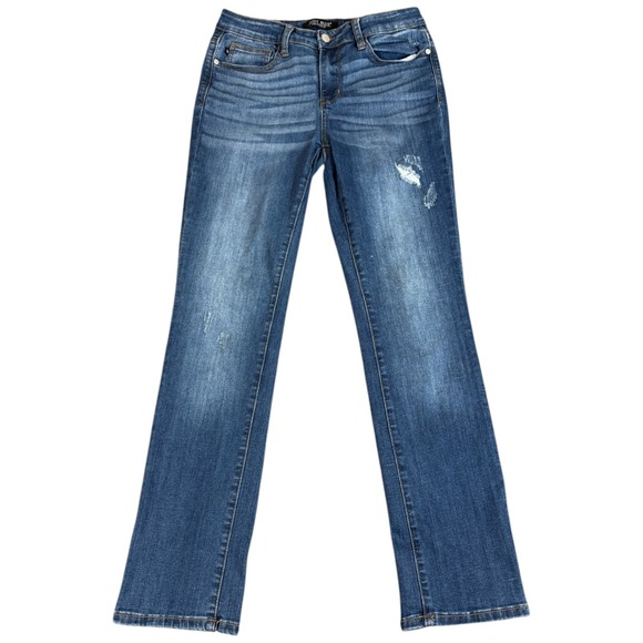 Judy Blue Jeans Women 29x30 Straight Fit Mid Rise Dark Wash Denim Distressed Y2K - Picture 1 of 4